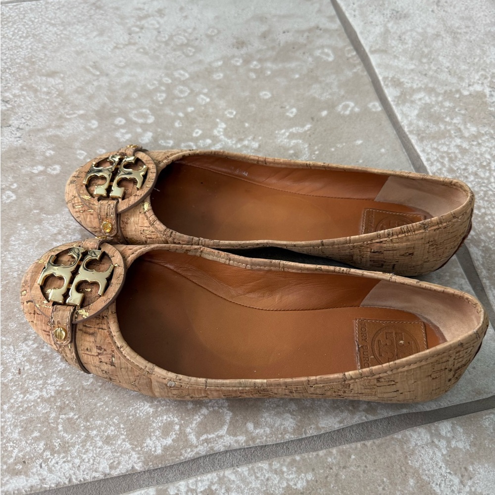 Tory Burch Cork Flats with Gold Accents